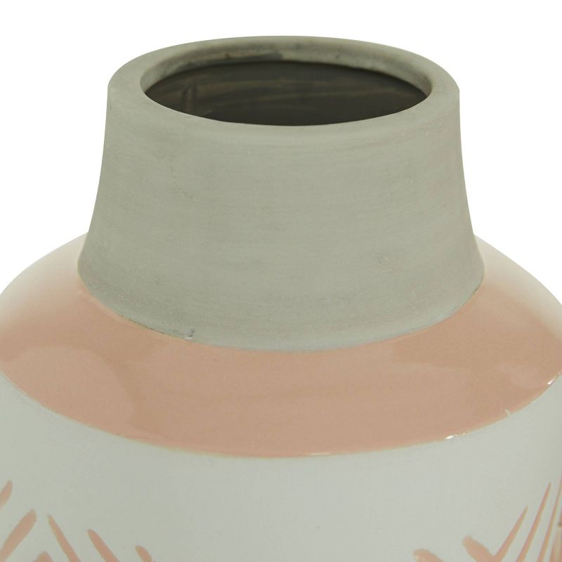 Set of 2 Round Geometric Textured Patterned Ceramic Vase Pink/White - Olivia &#38; May, 4 of 6