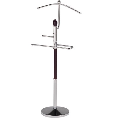 Walnut and Chrome Metal Suit Valet Rack Stand Organizer