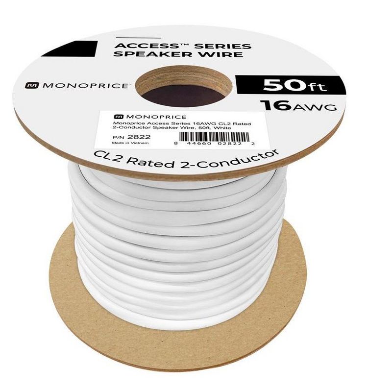 Monoprice Speaker Wire, CL2 Rated, 2-Conductor, 16AWG, 50ft, White, 3 of 7