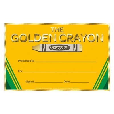 Eureka Crayola Gold Crayon Recognition Award, Pack of 36 (Case of 6)
