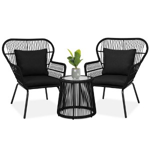 Best Choice Products 3-Piece Patio Conversation Bistro Set, Outdoor Wicker w/ 2 Chairs, Cushions, Side Table - 1 of 4