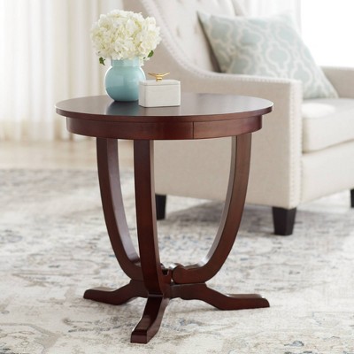 Espresso Acacia Wood Round Accent Table with Curving Legs