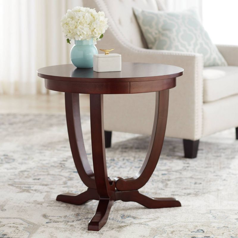 Elm Lane Nash-II Vintage Espresso Wood Round Accent Table 24" Wide Dark Brown Curving Legs for Spaces Living Room Bedroom Bedside Entryway Office Home, 2 of 8