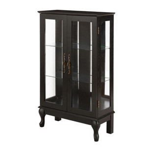 PAGED Classic Bookshelf with Tempered Glass Doors, Lighted Display Cabinet with Adjustable Shelves & Mirrored Back Panel for Home Office - 1 of 4