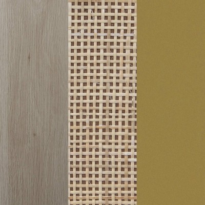 Light Oak and Rattan Floating Nightstands with Drawer, Set of 2
