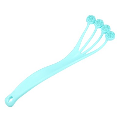 Unique Bargains Silicone Body Scrubber Massage Back Washer Body Shower with Long Handle Blue