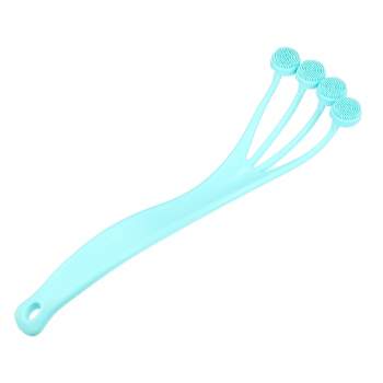 Unique Bargains Silicone Body Scrubber Massage Back Washer Body Shower with Long Handle Blue