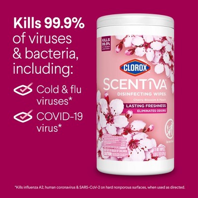 Clorox Scentiva Disinfectant Wipes - Cherry Blossom & Peach - 75ct