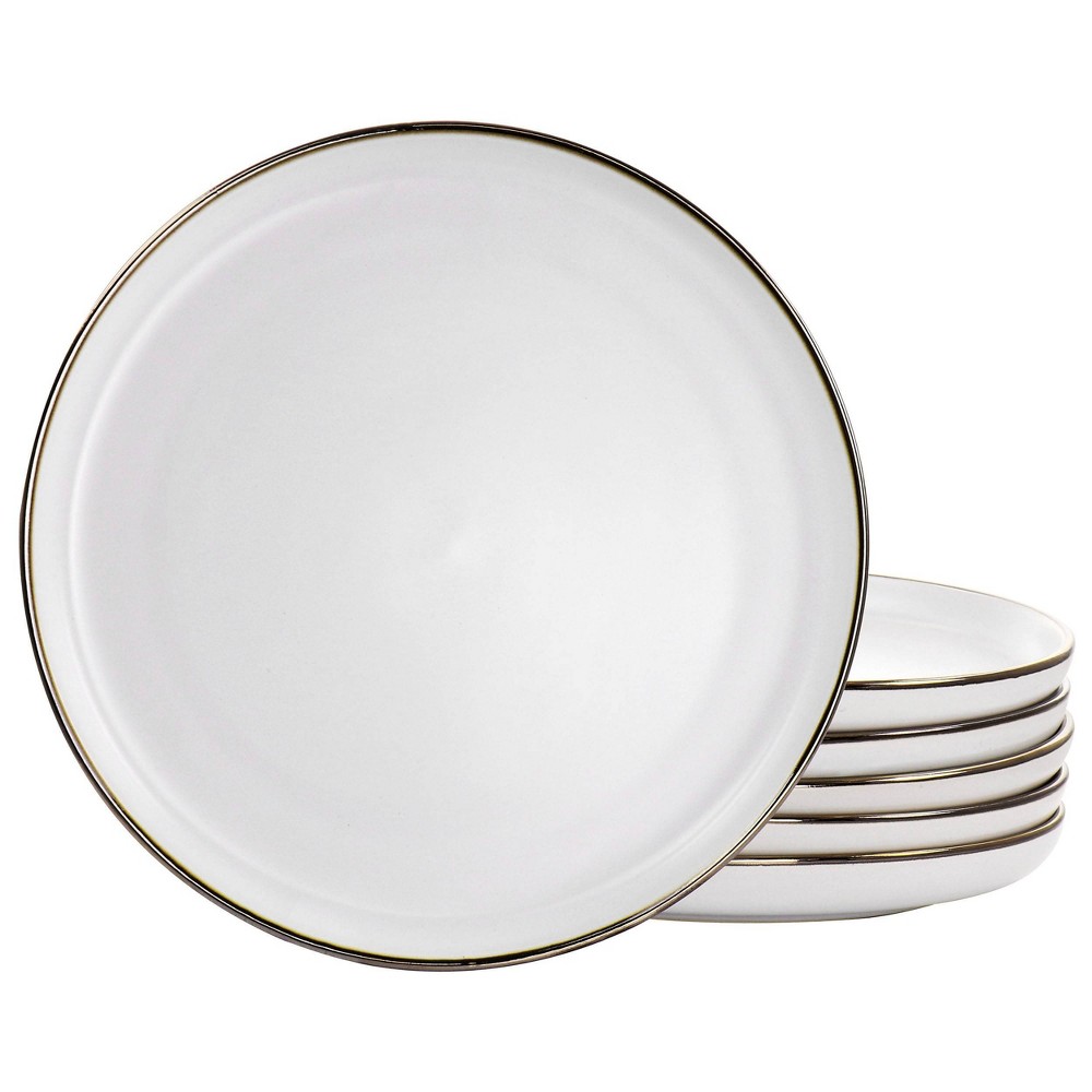 Photos - Other kitchen utensils 6pc Arthur Stoneware Dinner Plate Set with Rim Matte White/Gold - Elama