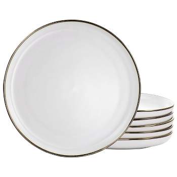 6pc Arthur Stoneware Dinner Plate Set with Rim Matte White/Gold - Elama