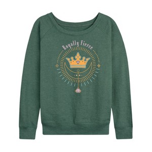 Women's - Disney Princess - Royally Fierce Lightweight French Terry Wide Neck Long Sleeve Shirt - 1 of 4