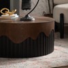 Gulches 30 Inch Round Coffee Table Handcrafted Relief Sturdy Pedestal Walnut Bark Texture Veneer No Assembly Wooden Tea Table for Living Room - 2 of 4