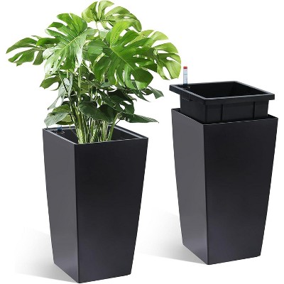 Acekool Self-Watering Planters (Set of 2) - Black & White with Drainage & Wheels