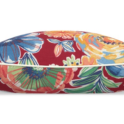Berry Red Floral Oversized Rectangular Outdoor Lumbar Pillows Set