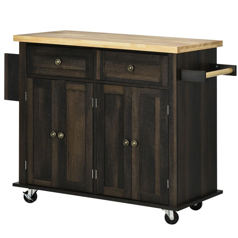HOMCOM Kitchen Island on Wheels, Rolling Cart with Rubberwood Top, Spice Rack, Towel Rack and Drawers for Dining Room, 4 of 7