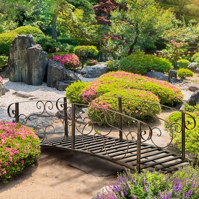 Bronze 6ft Metal Garden Bridge with Safety Rails