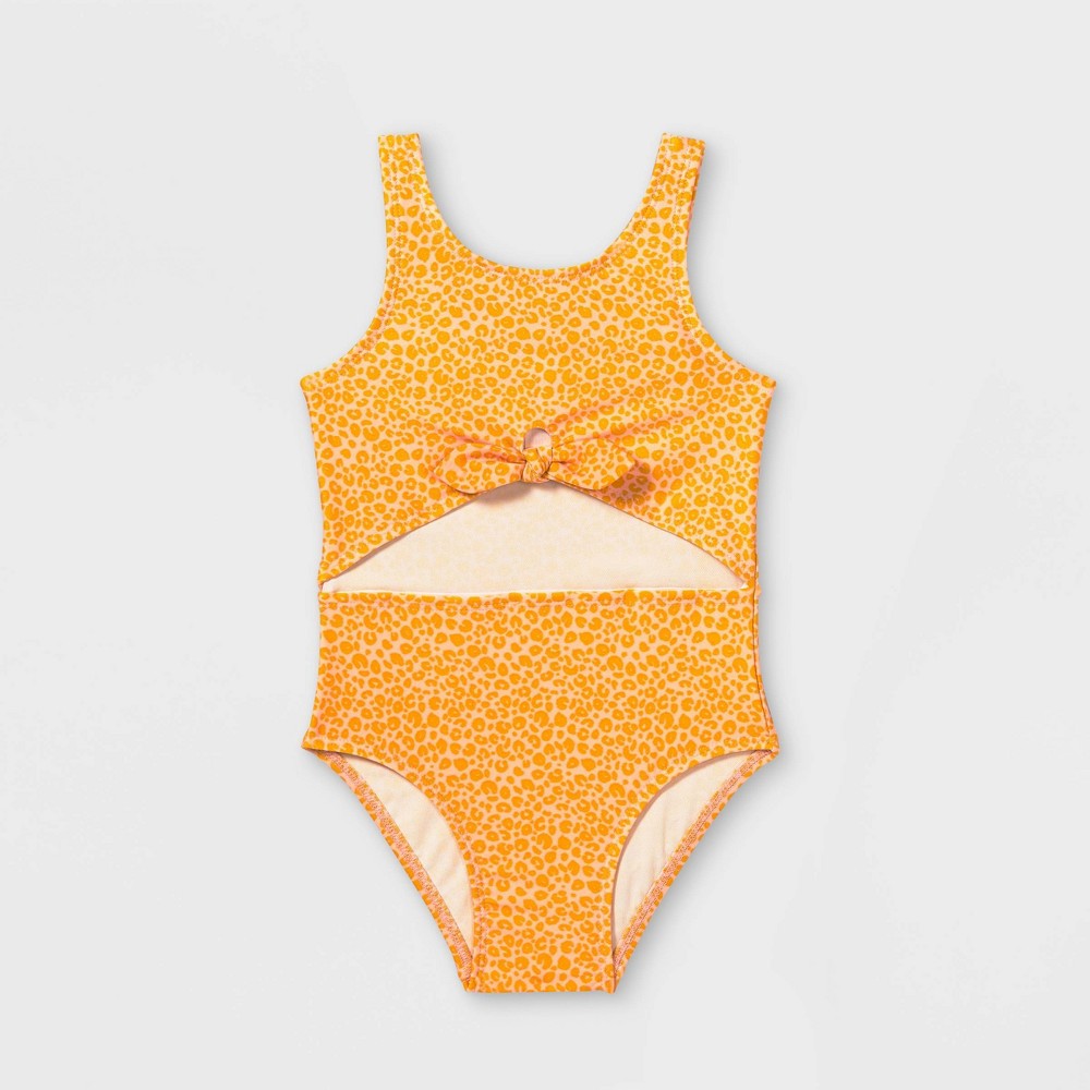 Toddler Girls' Leopard Spot Tie-Front One Piece Sleeveless Swimsuit - Cat & Jack Tan 2T