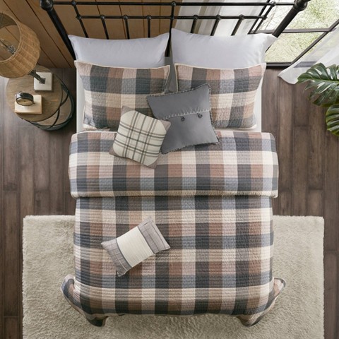 Madison Park 6pc Full/Queen Warren Herringbone Quilted Reversible Coverlet Set with Decorative Pillows Neutral: Lightweight Polyester Bedding Set