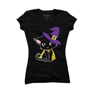 Junior's Design By Humans Halloween Cat By AdrianaOliveira T-Shirt - 1 of 3