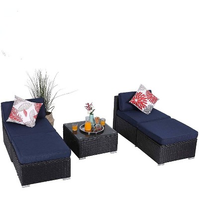 5pc Patio Rattan Sectional Set - Navy - Captiva Designs