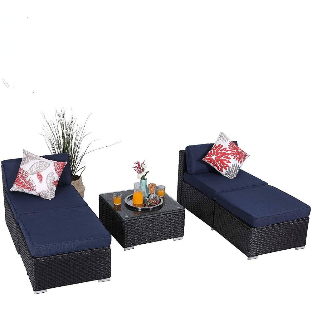 5pc Patio Rattan Sectional Set - Navy - Captiva Designs