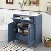 Vynxaria 30 Inch Retro Blue Single Sink Freestanding Bath Vanity with White Ceramic Top Soft Close Doors Two Drawers Groove Pattern - 3 of 4