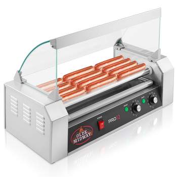 Olde Midway Electric Hot Dog Roller Grill Cooker with Glass Cover, Commercial Grade Machine