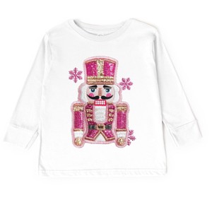 Pink Snowflake Nutcracker Patchwork Print - Toddler Long Sleeve Graphic Tee and Youth Long Sleeve Graphic T-Shirt - 1 of 3