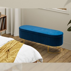 Nuria 49 Wide Modern Upholstered Flip Top Storage Bench with Golden Metal C - 1 of 4