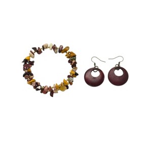 Michelle Marie Boutique's Mookaite Bracelet and Burgundy Geometric Hoop Earring Jewelry Set, - 1 of 4