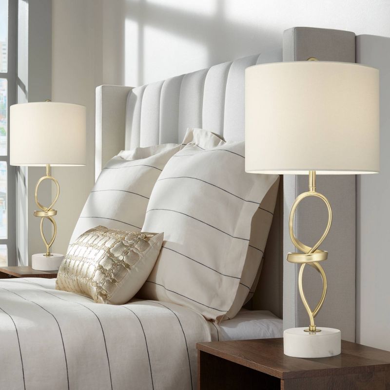 360 Lighting Liza 26 1/2" Tall Luxe Modern Glam Table Lamps Set of 2 Gold Living Room Bedroom Bedside Nightstand House Kitchen Entryway White Shade, 2 of 10