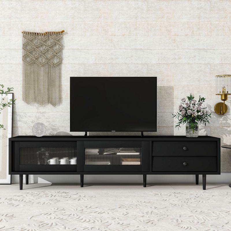 Chic and Elegant TV Stand with Sliding Fluted Glass Door And Tilt Drawer Media Console to Fit TVs Up to 75" - ModernLuxe, 2 of 13