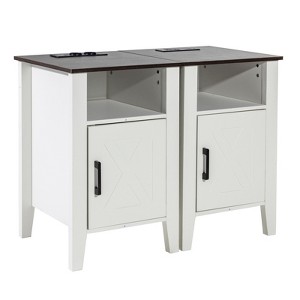 VEVOR Farmhouse End Table Set of 2, Nightstand with Charging Station, 3 Tiers Side Table with Storage Cabinet, End Table with USB Ports and Outlets - 1 of 4