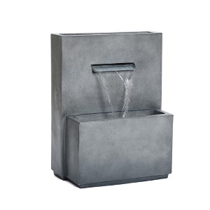 LuxenHome 26" Resin Cascading Gray with Speckled Black Rectangle Resin Garden Outdoor Water Fountain with Planter - 1 of 4