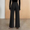 Women's High-Waist Trousers Kick Hem Flowy Pants with Metal Belt Solid Color Bottoms - 3 of 4