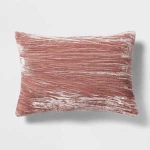 14"x20" Luxe Velvet Oblong Decorative Pillow Mauve - Threshold™: Indoor Polyester Fiber Filled, Knife Edge Design - 1 of 4