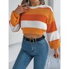 Women's Striped Cropped Sweater with Long Puff Sleeves, Crew Neck Ribbed Knit Pullover for Casual Daily Wear - 4 of 4