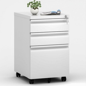 Munora - 3-Drawer Mobile File Cabinet with Lock - Heavy Duty Under Desk Storage - White - 1 of 4