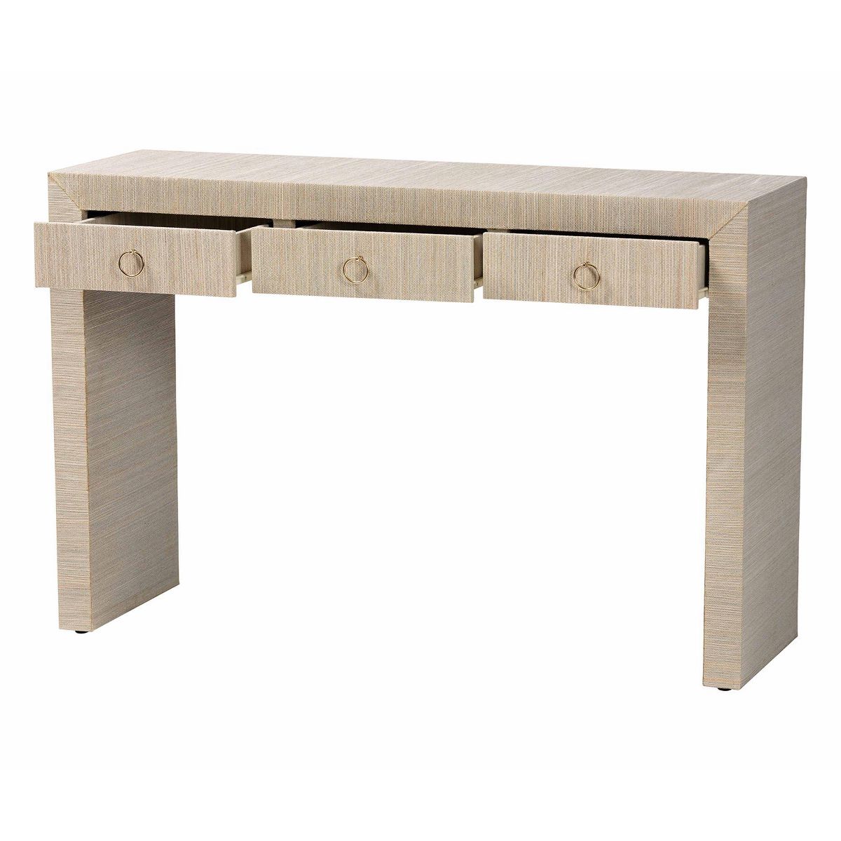 bali & pari Cielo Woven Grasscloth 3 Drawer Console Table Natural/Gold - thumbnail 9