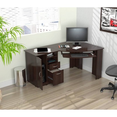 Espresso Wengue L-Shaped Corner Workstation with Drawers & CPU Storage
