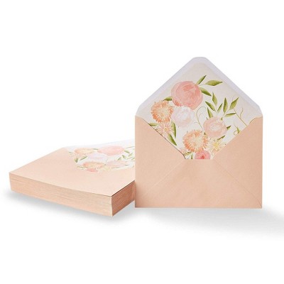 Paper Junkie 50-Pack A7 Blush Pink Envelopes for 5x7 Invitation with Watercolor Floral Lining, 120 GSM, 5.25"x7.25"