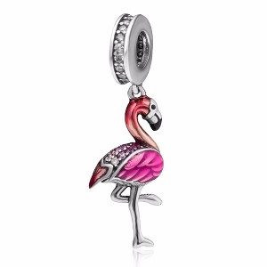 Pink Flamingo Charm for Women CZ Sterling Silver European Bead for Bracelet by Ginger Lyne - 1 of 4
