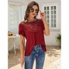 Women's Short Sleeve Lace Trim Blouse Summer Crew Neck Pleated Loose Fit Casual Shirt - 3 of 4