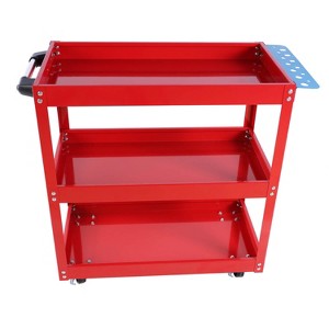 ORRD 3-Tier Heavy Duty Steel Tool Cart on Wheels, 450LBS Capacity, Lockable Wheels, Red Industrial Service Cart for Garage, Workshop - 1 of 4