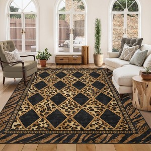 Checkered Area Rugs for Living Room Washable, Soft Low Pile Non-Slip Leopard Print Indoor Carpet Rugs for Entryway Bedroom Dining Room - 1 of 4