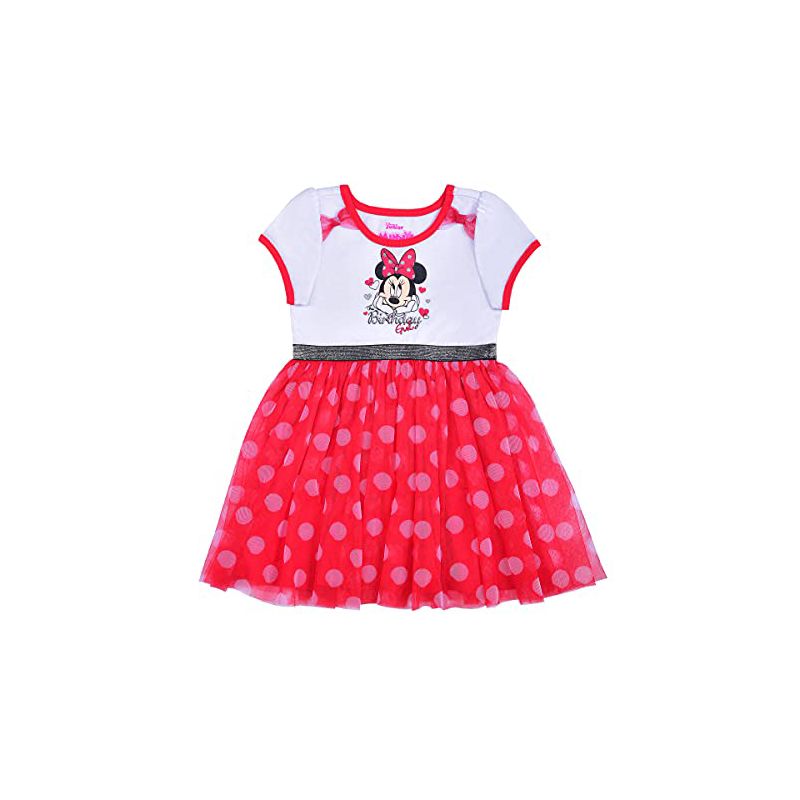 Disney Girl's Minnie Mouse Birthday Girl Dress with Polka Dot Tulle Skirt for Kids, 1 of 3