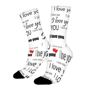 Hearts Superscription I Love You Women Printed Crew Socks Funny Funky Socks Soft Polyester Novelty Gifts for Artists Men - 1 of 1