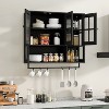 MOEPISY Bathroom Wall Cabinet, 3-Door Wooden Wall Cabinet with Open and Hidden Storage Space, Black - 4 of 4