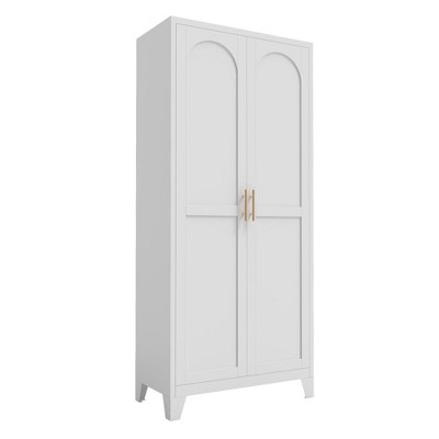 Chic Crate 71'' 2 Shapely-Door Metal Cabinet – Adjustable Shelves for Bedroom/Living/Kitchen (White)