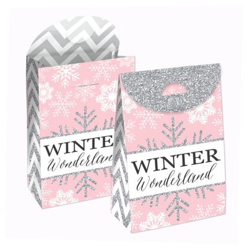 Big Dot of Happiness Pink Winter Wonderland - Holiday Snowflake Birthday Party and Baby Shower Clear Goodie Favor Bags - Treat Bags with Tags 12 ct